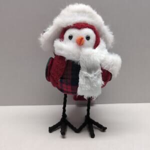 Walgreens Christmas Fabric Bird Tabletop Decor Red Fur Hat Happy Holidays
